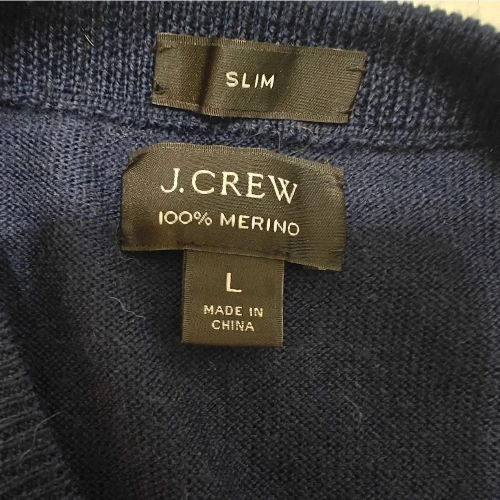 J CREW DARK BLUE 100% MERINO WOOL SLIM FIT SWEATER SIZE L